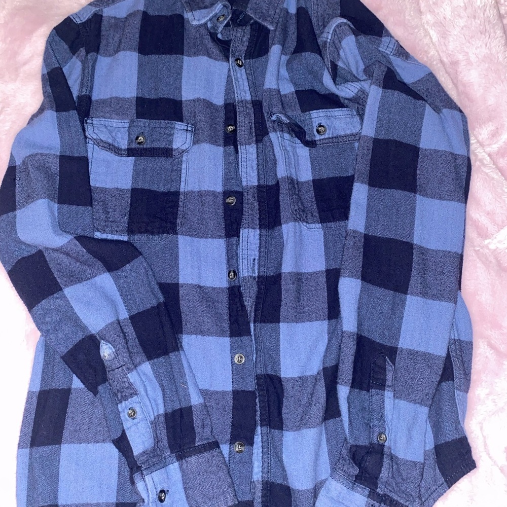 George Blue and Black Plaid Men's Shirt